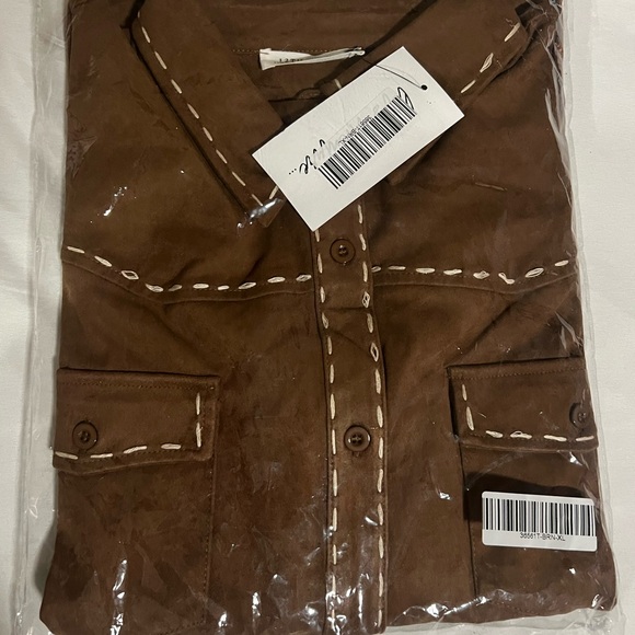 Brown Suede button down top - Picture 8 of 8